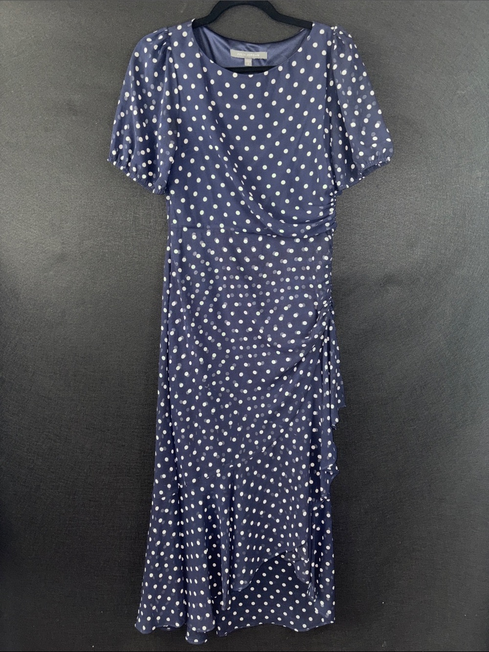 julia jordan Navy and White Polka Dot Elegant Ruffles Classy Midi Dress Size 2